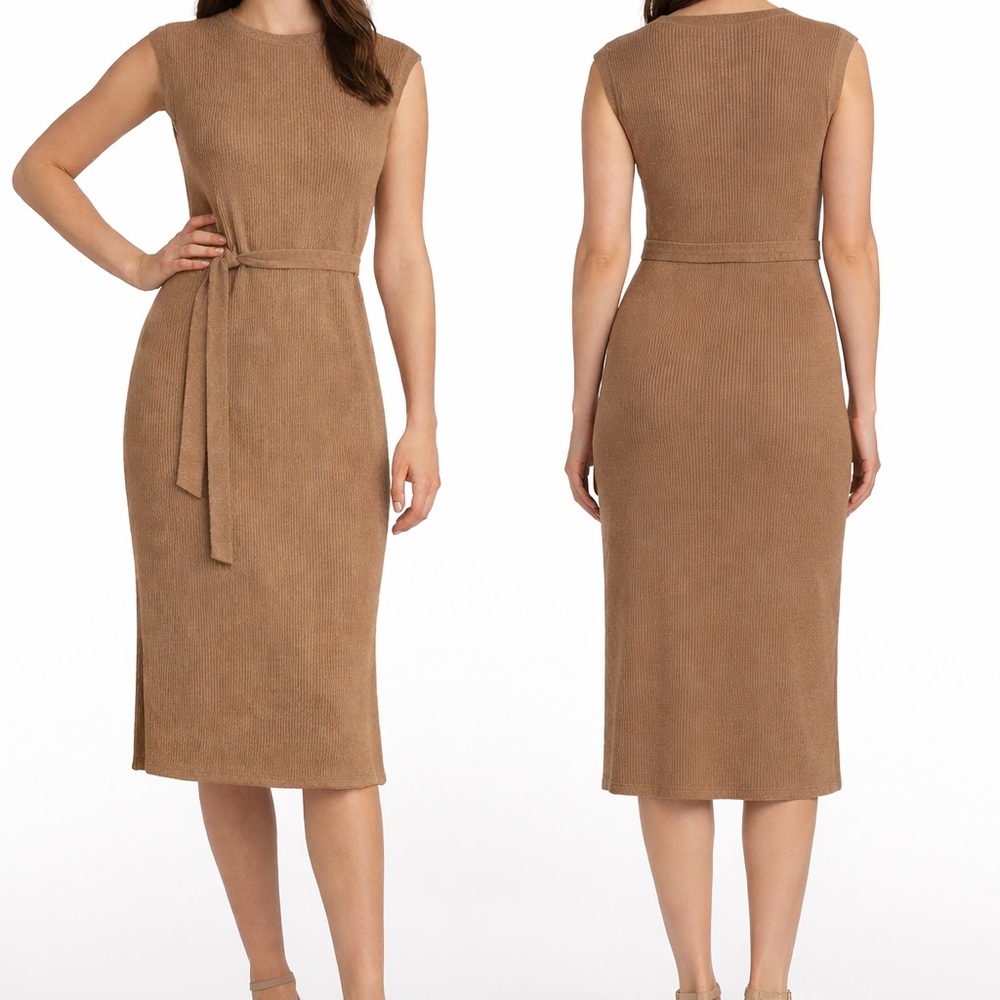 Lands’ End Women’s Sleeveless Rib Knit Dress, Brown, Size XS